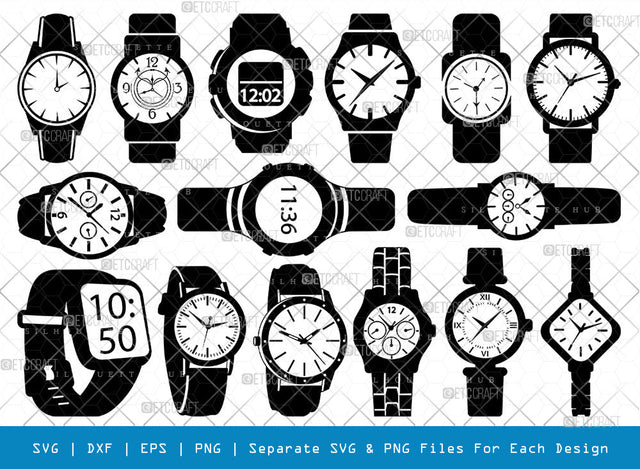 Hand Watch SVG, Hand Watch Silhouette, Watch Svg, Clock Svg, Time Svg, Minutes Svg, Hours Svg, Timer Svg, Hand Watch Bundle SVG ETC Craft 