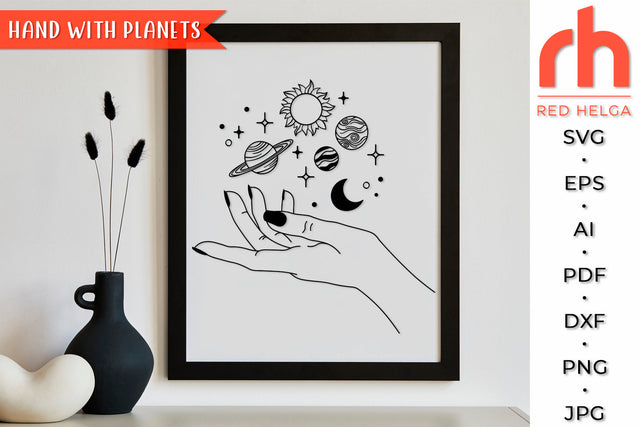 Hand with Planets SVG - Mystical Design Cut File SVG RedHelgaArt 