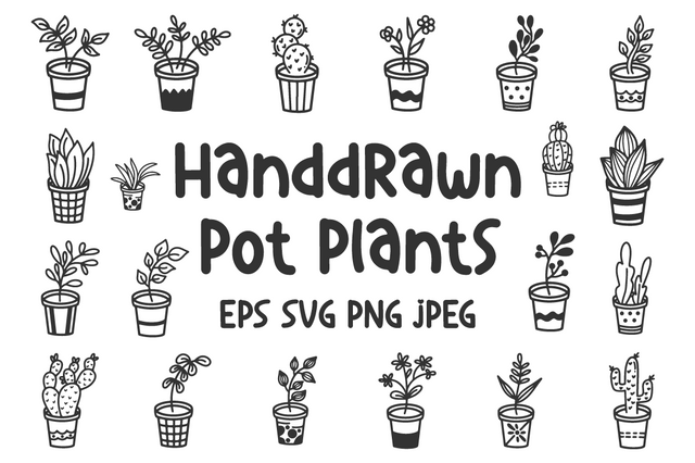 Handdrawn Pot Plants Bundle SVG Masyafi Studio 