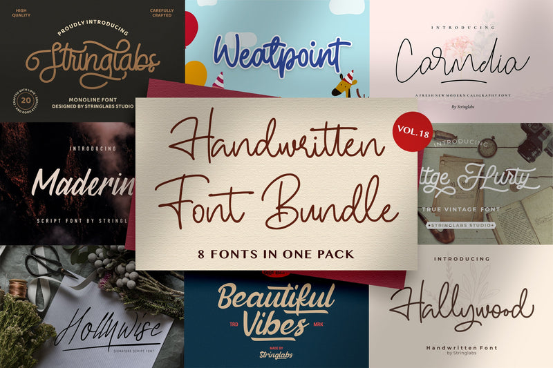 Handwritten Font Bundle Vol 18 Font StringLabs 