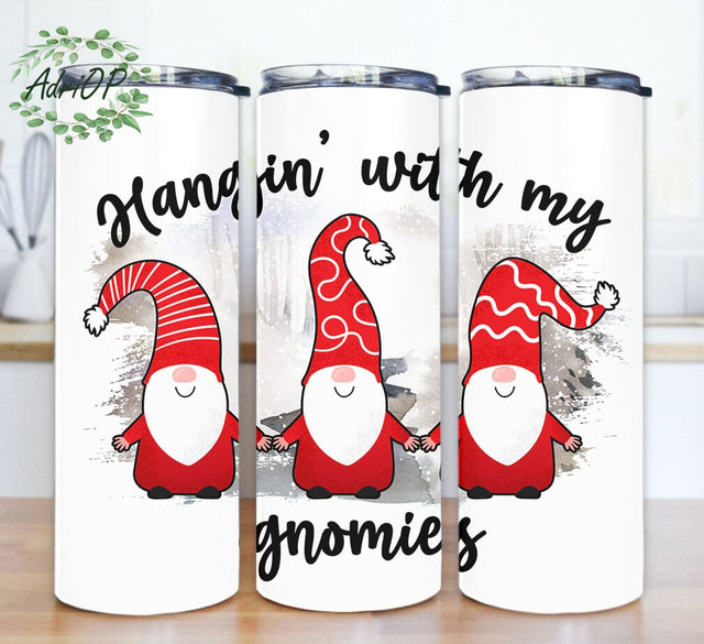 Hangin With My Gnomies Tumbler Png, Christmas Gnomies 20oz Skinny Tumbler, Santa Gnome Sublimation Png, Merry Christmas Tumbler With Lid And Straw, Instant Download Sublimation AdriOP 