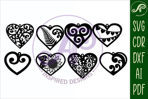 Hanging Heart designs, 16 SVG laser cut file SVG APInspireddesigns 