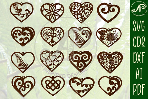 Hanging Heart designs, 16 SVG laser cut file SVG APInspireddesigns 