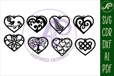 Hanging Heart designs, 16 SVG laser cut file SVG APInspireddesigns 