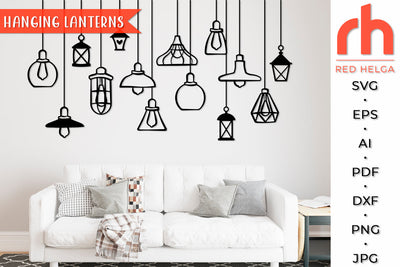 Hanging Lanterns SVG - Light Bulbs on a String DXF SVG RedHelgaArt 