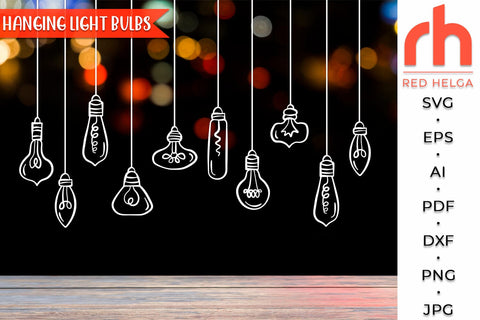 Hanging Light Bulbs SVG, Window Decor Cut File, Ornament on a string DXF SVG RedHelgaArt 