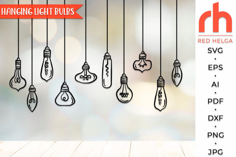 Hanging Light Bulbs SVG, Window Decor Cut File, Ornament on a string DXF SVG RedHelgaArt 