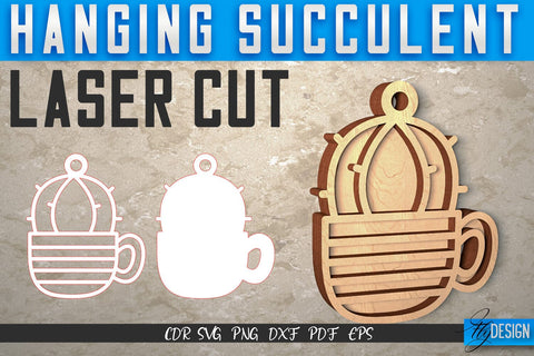 Hanging Succulent Laser Cut SVG | Plants SVG Design | CNC Files SVG Fly Design 
