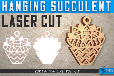 Hanging Succulent Laser Cut SVG | Plants SVG Design | CNC Files SVG Fly Design 