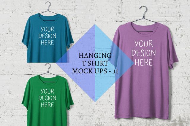 Hanging T shirt Mock Ups|Steel Hanger|Wall Background - PNG Mock Up Photo MockupSvgVenue 