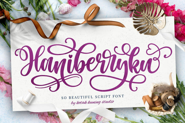 Haniberryku Font - Beautiful Script Font Kotak Kuning Studio 