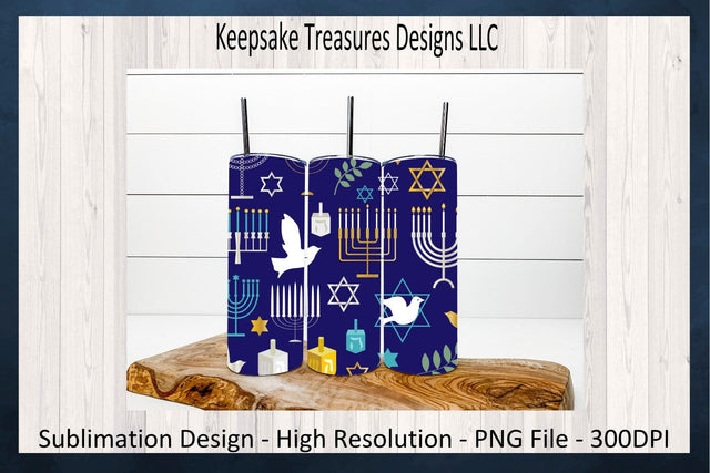 Hanukkah 20oz Straight Tumbler Wrap & Car Coaster, Festival of Lights, Sublimation PNG, Jewish Holiday, PNG Printable, Digital Download Sublimation Keepsake Treasures Designs LLC. 