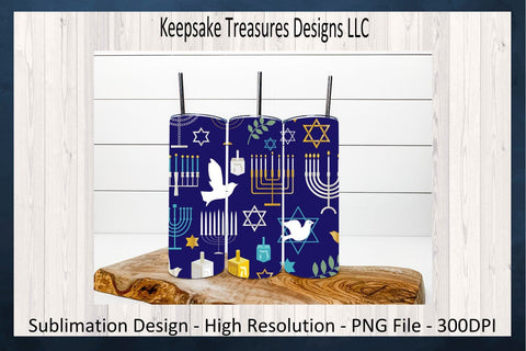 Hanukkah 20oz Straight Tumbler Wrap & Car Coaster, Festival of Lights, Sublimation PNG, Jewish Holiday, PNG Printable, Digital Download Sublimation Keepsake Treasures Designs LLC. 