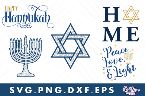 Hanukkah Sign Svg Bundle, Holiday Farmhouse Wall Decor SVG Crafty Mama Studios 