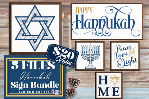 Hanukkah Sign Svg Bundle, Holiday Farmhouse Wall Decor SVG Crafty Mama Studios 