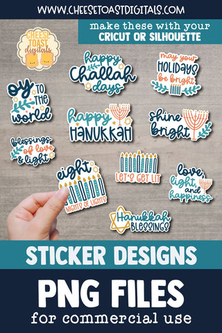 Hanukkah Stickers Bundle | 10 Printable Holiday PNGs Sublimation Cheese Toast Digitals 