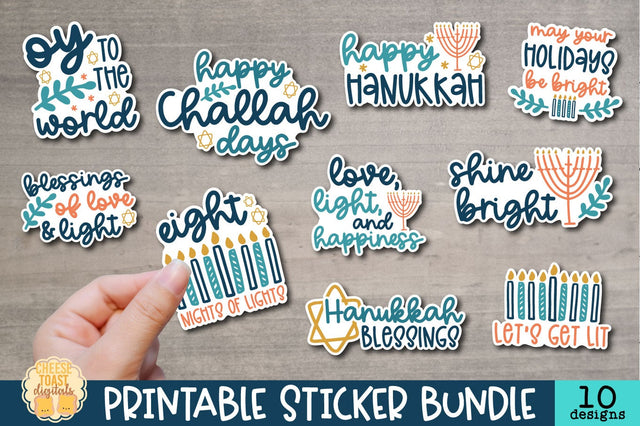 Hanukkah Stickers Bundle | 10 Printable Holiday PNGs Sublimation Cheese Toast Digitals 