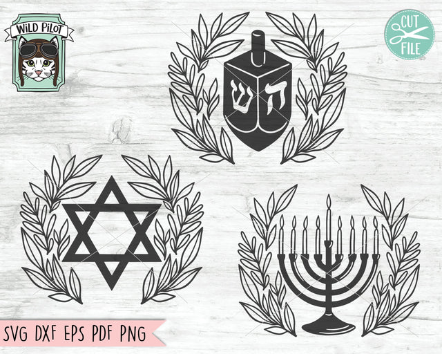Hanukkah svg file, Chanukah svg file, Hanukkah cut file, Dreidel svg, Menorah sign svg, Star of David svg, Dreidel Leaves svg, Menorah leaves svg SVG Wild Pilot 