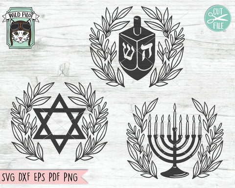 Hanukkah svg file, Chanukah svg file, Hanukkah cut file, Dreidel svg, Menorah sign svg, Star of David svg, Dreidel Leaves svg, Menorah leaves svg SVG Wild Pilot 