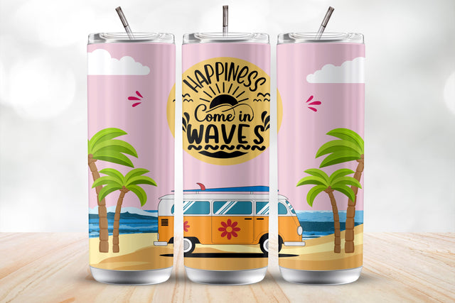 Happiness Come in Waves 20Oz Tumbler Wrap Sublimation Design Sublimation MockupSvgVenue 