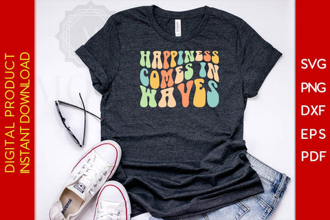 Happiness Comes In Waves Retro Summer Vacation SVG PNG PDF Cut File SVG Creativedesigntee 