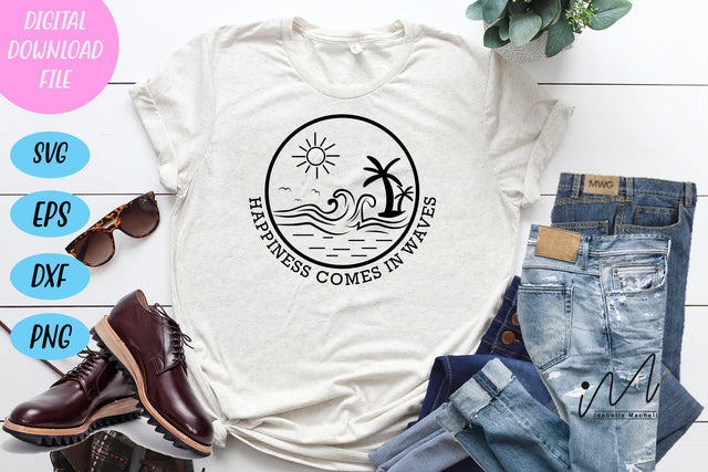 Happiness comes in waves svg, Summer svg, Hello summer svg, summer t shirt, summer mug svg, SVG Isabella Machell 