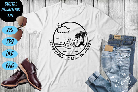 Happiness comes in waves svg, Summer svg, Hello summer svg, summer t shirt, summer mug svg, SVG Isabella Machell 