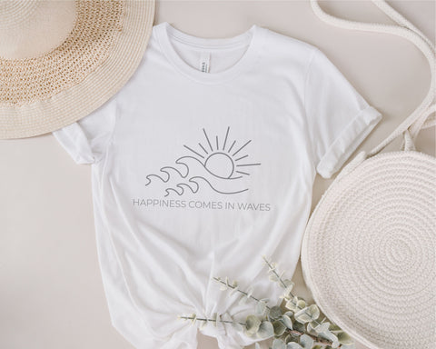 Happiness comes in waves svg, vacay vibe svg, summer shirt svg, wave svg, beach svg, sunny svg, shirt design svg, Positive svg, svg cticut SVG Fauz 