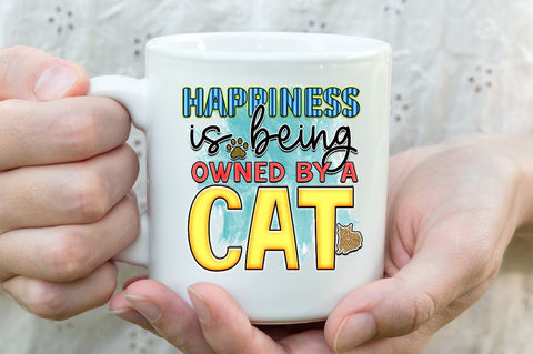 Happiness is being owned by a cat Sublimation PNG, Sublimation Cat Design Sublimation Regulrcrative 