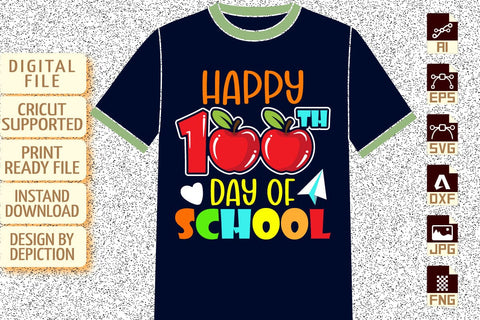 Happy 100th Day of school Shirt, Back to school kids shirt, Kindergarten Kids shirt print template Sketch DESIGN Depiction Studio 