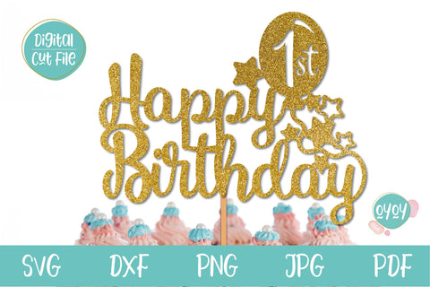 Happy 1st Birthday Cake Topper SVG SVG OyoyStudioDigitals 