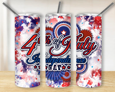 Happy 4th Of July 20oz Skinny Tumbler, Patriotic Tumbler Design, Independence Day Png, Red, White, Blue, America, USA, Flag Sublimation BouDesign 