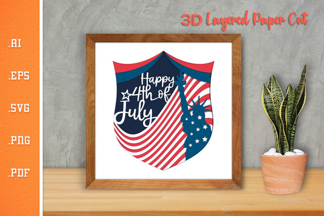 Happy 4th of July - 3D Layered Paper Cut SVG SVG Slim Studio 