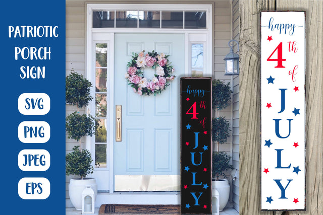 Happy 4th of July Porch Sign SVG. Patriotic Vertical Sign SVG LaBelezoka 