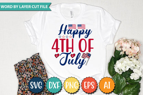 Happy 4th of July SVG Cut File,SVGs,quotes-and-sayings,food-drink,mini-bundles,print-cut,on-sale, SVG DesignPlante 503 