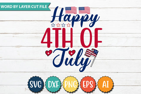 Happy 4th of July SVG Cut File,SVGs,quotes-and-sayings,food-drink,mini-bundles,print-cut,on-sale, SVG DesignPlante 503 