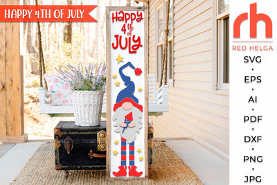 Happy 4th of July SVG, Independence Day Porch Sign Cut File, Summer Decor DXF, Gnome With Firework Silhouette SVG RedHelgaArt 