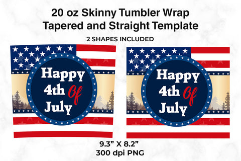 Happy 4th of July USA Flag 20 oz Skinny Tumbler Wrap Sublimation Design Sublimation Sublimatiz Designs 