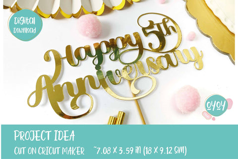 Happy 5th Anniversary Cake Topper SVG | Wedding Anniversary SVG SVG OyoyStudioDigitals 