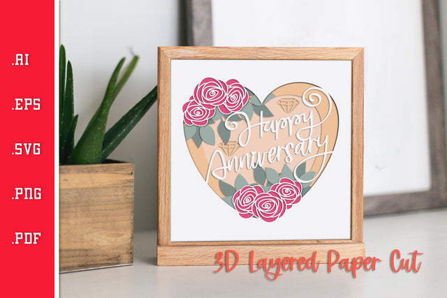 Happy Anniversary Rose - 3D Layered Paper Cut SVG SVG Slim Studio 