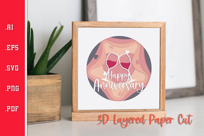 Happy Anniversary Wine - 3D Layered Paper Cut SVG SVG Slim Studio 