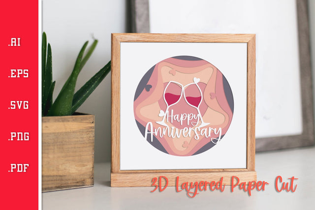 Happy Anniversary Wine - 3D Layered Paper Cut SVG SVG Slim Studio 