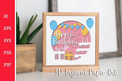 Happy Birthday 3D Layered Paper Cut - SVG SVG Slim Studio 