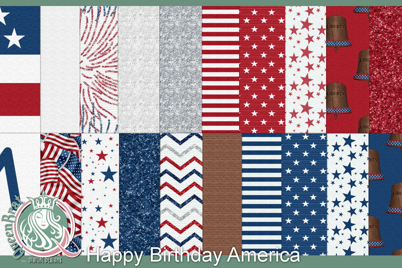 Happy Birthday America Papers Digital Pattern QueenBrat Digital Designs 