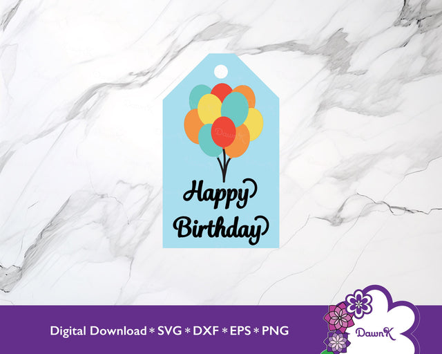 Happy Birthday Balloons Gift Tag SVG | Blue SVG DawnKDesigns 