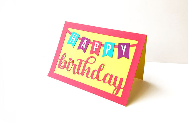 Happy Birthday Banner Flag Papercut Card SVG SVG Risa Rocks It 