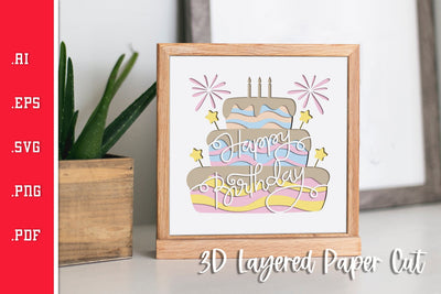 Happy Birthday Cake 3D Layered Paper Cut - SVG SVG Slim Studio 