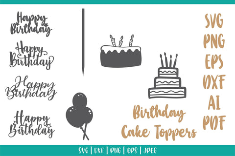 Happy Birthday Cake Topper Svg Bundle SVG DIYCUTTINGFILES 