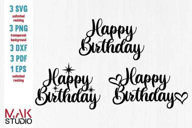 Happy birthday cake topper svg, Cake topper svg, Happy birthday svg, Birthday cake topper svg, Birthday svg, Cake topper dxf SVG MAKStudion 