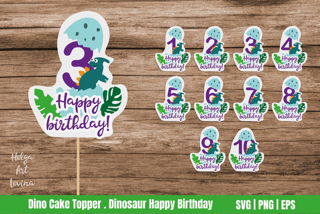 Happy Birthday cake topper SVG | Dinosaur Happy Birthday SVG Helga Art 